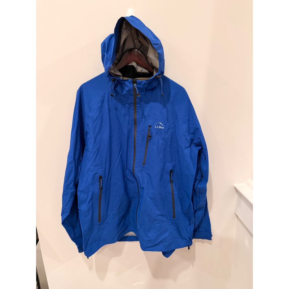 L.L.Bean Stowaway Parka Men's XXL Tall Blue Waterproof Hooded Rain‎ Jacket EUC